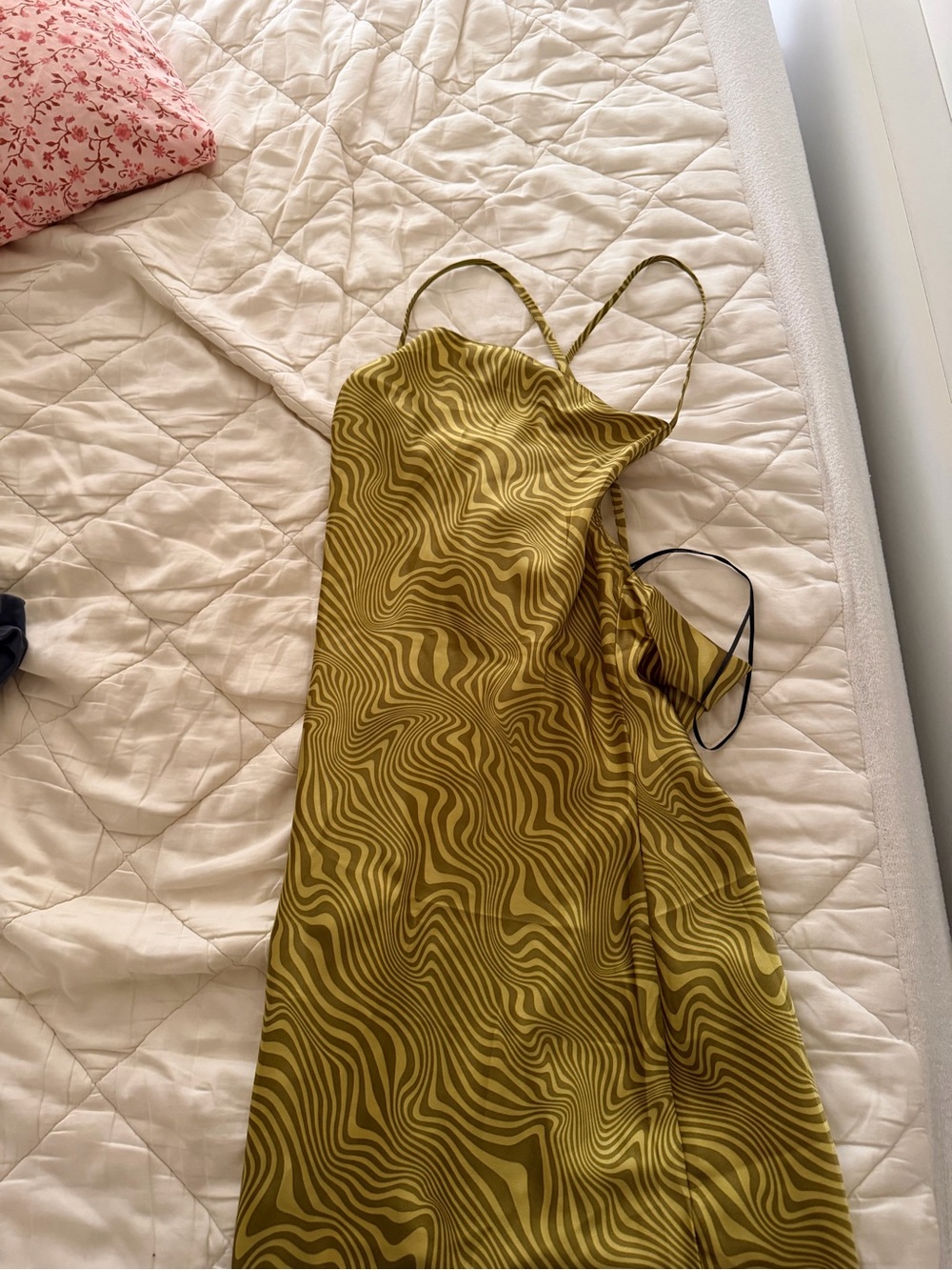 H&M Olive Yellow Wave Print Slip Dress